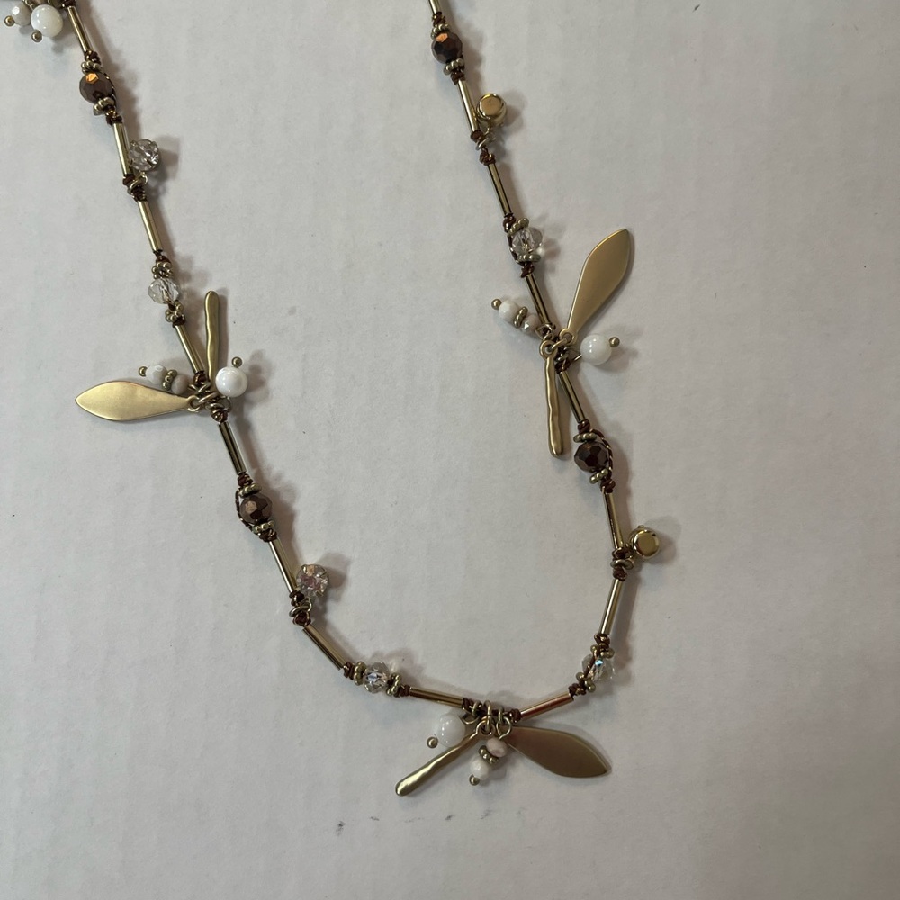 Chico's Gold and White Beaded Necklace